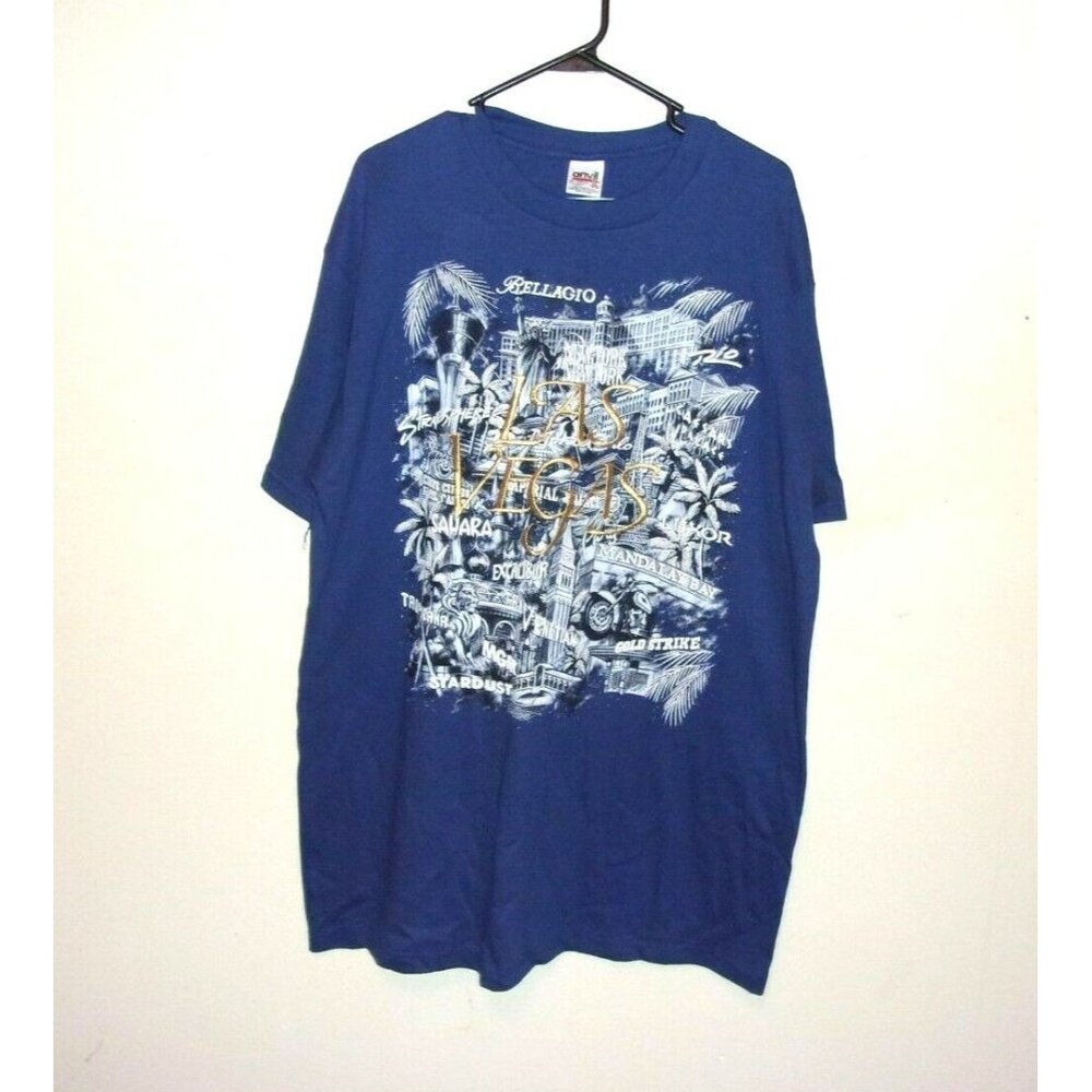 Anvil Blue T-Shirt Las Vegas Gold Metallic Graphic Mens XL 2000